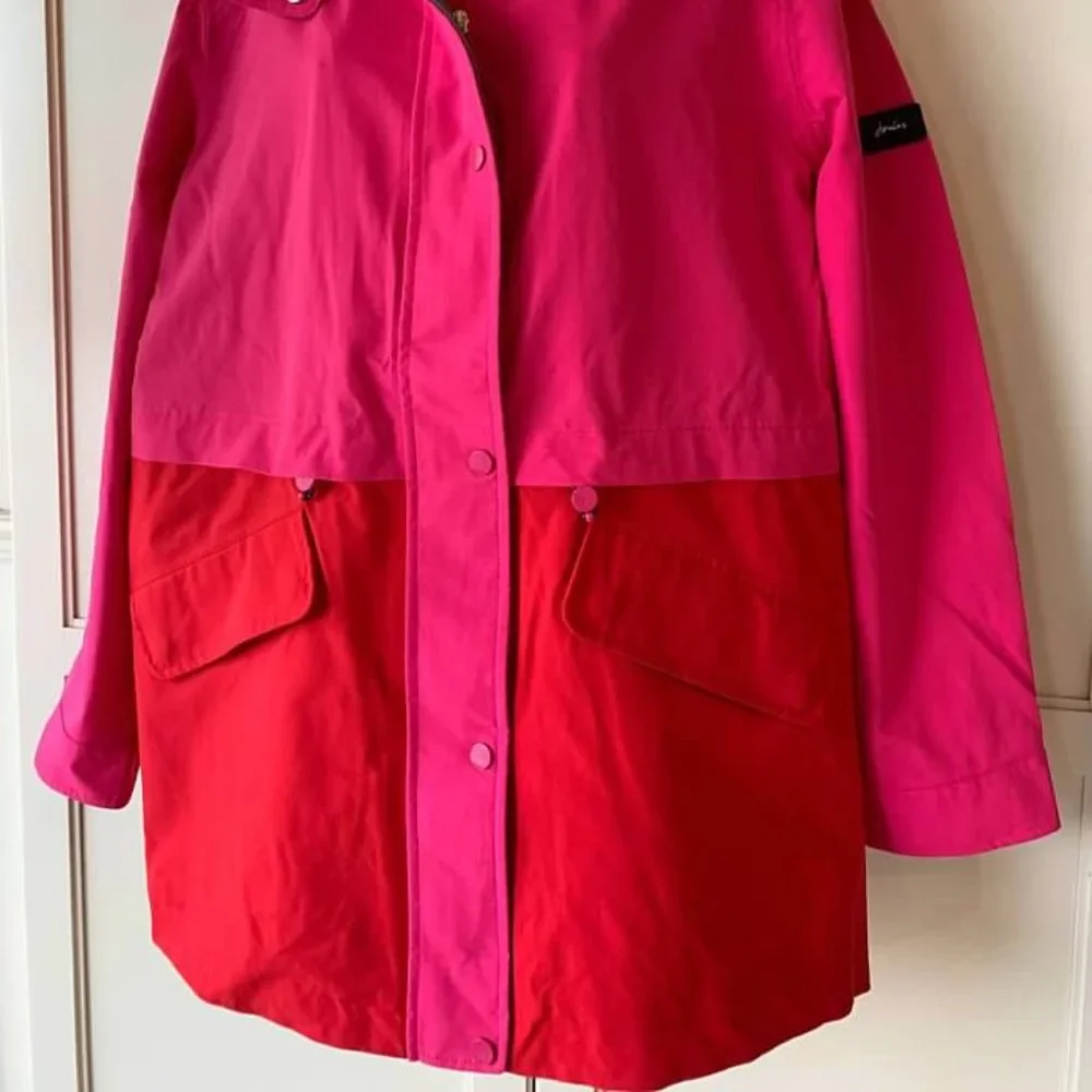 Joules Fuchsia Dewberry Color Block Rain Jacket- NWT- SZ 6- 14 - Picture 4 of 7